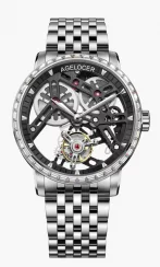 Męski srebrny zegarek Agelocer Watches z paskiem stalowym Tourbillon Series Silver / Black Ruby 40MM