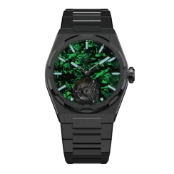 Zwart herenhorloge van Aisiondesign Watches met stalen riem Tourbillon - Lumed Forged Carbon Fiber Dial - Green 41MM