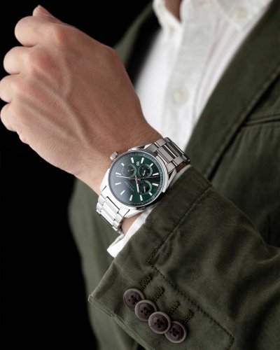 Srebrny męski zegarek Vincero ze stalowym paskiem The Reserve Automatic Dark Olive/Silver 41MM