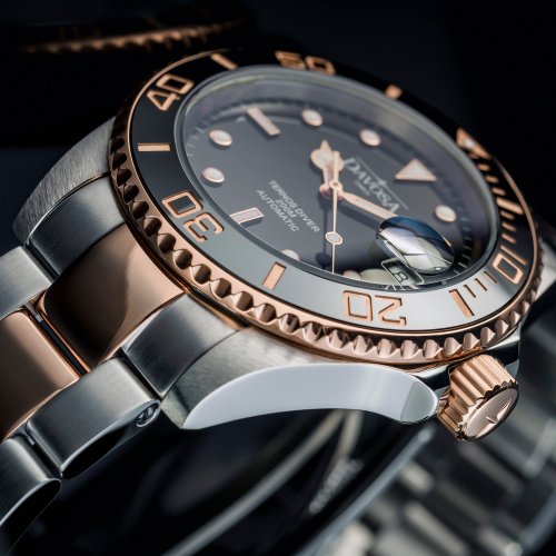 Ασημένιο ρολόι Davosa για άντρες με ιμάντα από χάλυβα Ternos Ceramic - Silver/Gold 40MM Automatic