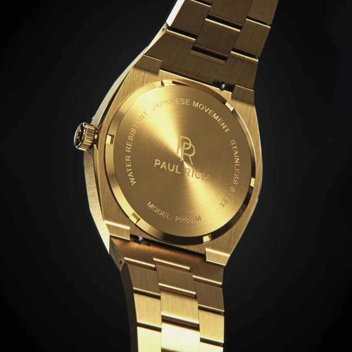 Zlaté pánské hodinky Paul Rich s ocelovým páskem Frosted Star Dust - Gold Green 45MM