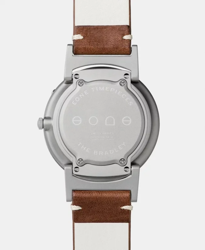 Men's silver Eone watch with leather strap Bradley Canvas Classic - Silver 40MM