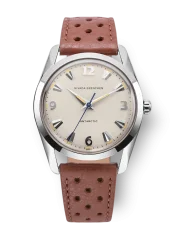 Relógio Nivada Grenchen prata para homens com pulseira de couro Antarctic 35001M41 35MM