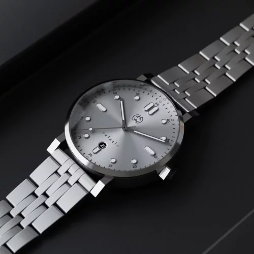Męski srebrny zegarek Henryarcher Watches ze stalowym paskiem Relativ - Vinter Storm Grey 41MM