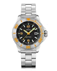 Stříbrné pánské hodinky Delma s ocelovým páskem Blue Shark IV Silver Black / Orange 47MM Automatic