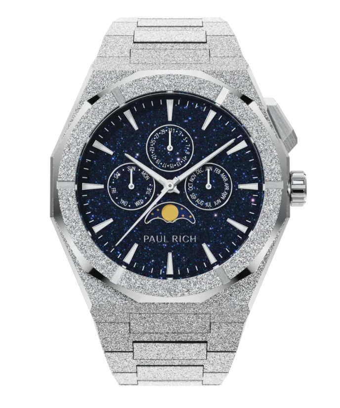 Men's silver Paul Rich watch with steel strap Frosted Star Dust II Moonphase - Silver 43MM