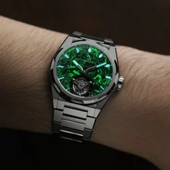 Černé pánské hodinky Aisiondesign Watches s ocelovým páskem Tourbillon - Lumed Forged Carbon Fiber Dial - Green 41MM
