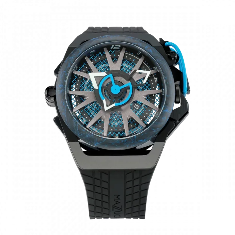 Men's Mazzucato black watch with rubber strap RIM Monza Black / Blue - 48MM Automatic