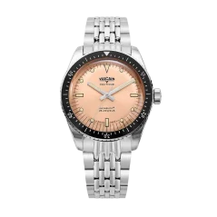 Montre Vulcain pour hommes en argent avec bracelet en acier Skindiver Nautique - Salmon Beige Luminova - Beads of Rice 44,5MM Automatic