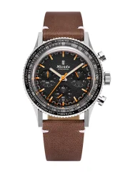 Men's silver Nivada Grenchen watch with leather strap GMT Bezel