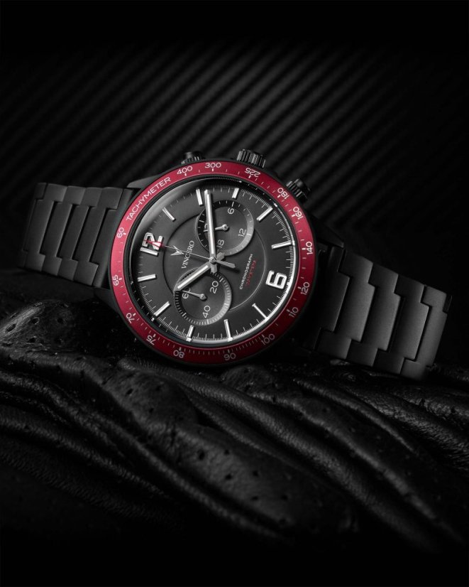 Men's black watch Vincero with steel strap The Apex Matte Black/Crimson 42MM