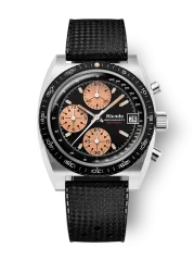 Men's silver Nivada Grenchen watch with rubber strap Chronosport Mecaquartz Salmon 77002Q01 38MM