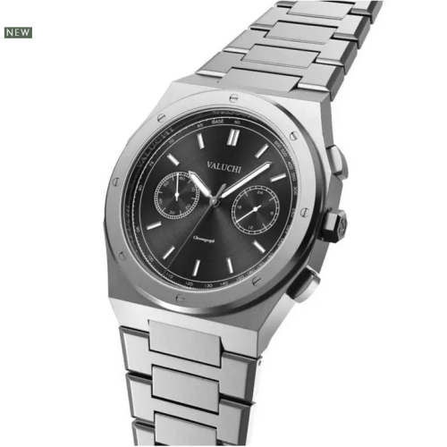Orologio da uomo Valuchi Watches in argento con cinturino in acciaio Chronograph - Silver Black 40MM