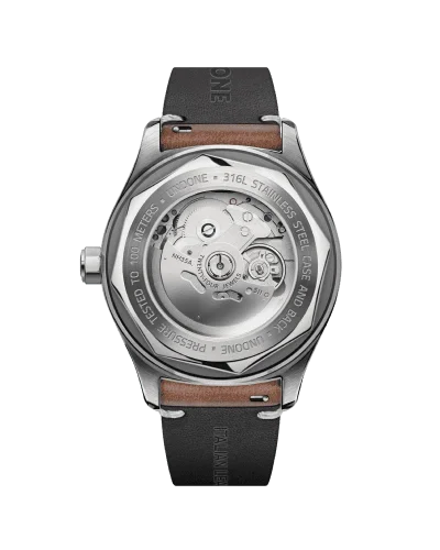 Zilverkleurig herenhorloge van Undone Watches met leren riem Basecamp Classic Blue 40MM Automatic