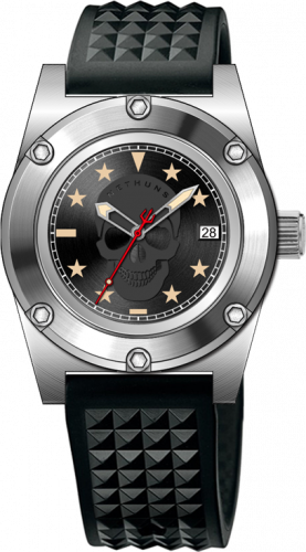 Ασημένιο ανδρικό ρολόι Nethuns με λουράκι από καουτσούκ SCUBA 500 SKULL SS541 - Silver Automatic 41MM