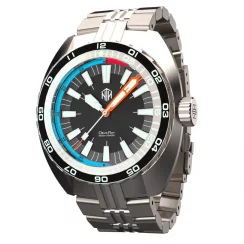 Strieborné pánske hodinky NTH Watches s oceľovým pásikom DevilRay No Date - Silver / Black Automatic 43MM