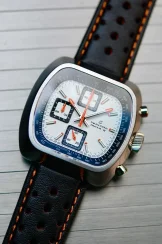 Zilverkleurig herenhorloge van Straton Watches met leren band Speciale White Panda 42MM