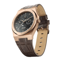 Goldene Herrenuhr Valuchi Watches mit Ledergürtel Lunar Calendar - Rose Gold Brown Leather 40MM