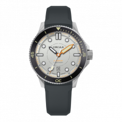 Męski srebrny zegarek Circula Watches z gumowym paskiem DiveSport Titan - Grey / Black DLC Titanium 42MM Automatic