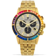 Men's gold Louis XVI watch with steel strap Majesté Iced Out Rainbow - Gold 43MM