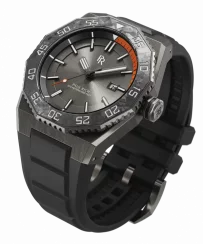 Męski srebrny zegarek Paul Rich z gumowym paskiem Aquacarbon Pro Forged Grey - Sunray 43MM Automatic