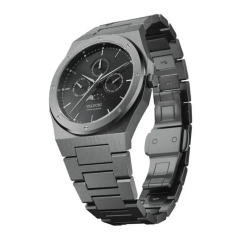 Men's black Valuchi watch with steel strap Lunar Calendar - Gunmetal Black Automatic 40MM