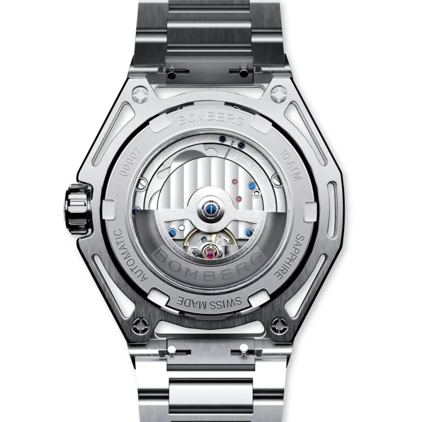 Men's silver Bomberg Watch with steel strap EDGE WHITE 43MM Automatic