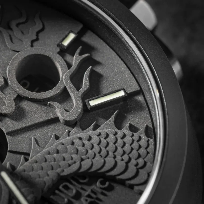 Men's black 22Designstudio Watches with leather strap Black Dragon 45MM Automatic
