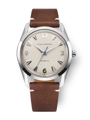 Relógio Nivada Grenchen prata para homens com pulseira de couro Antarctic 35004M14 35MM