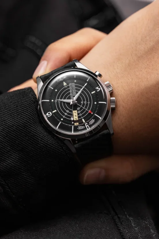 Men's silver Vulcain watch with leather strap Nautical Heritage Black White Luminova Steel Triple Caseback - Brown Plain 42MM Automatic