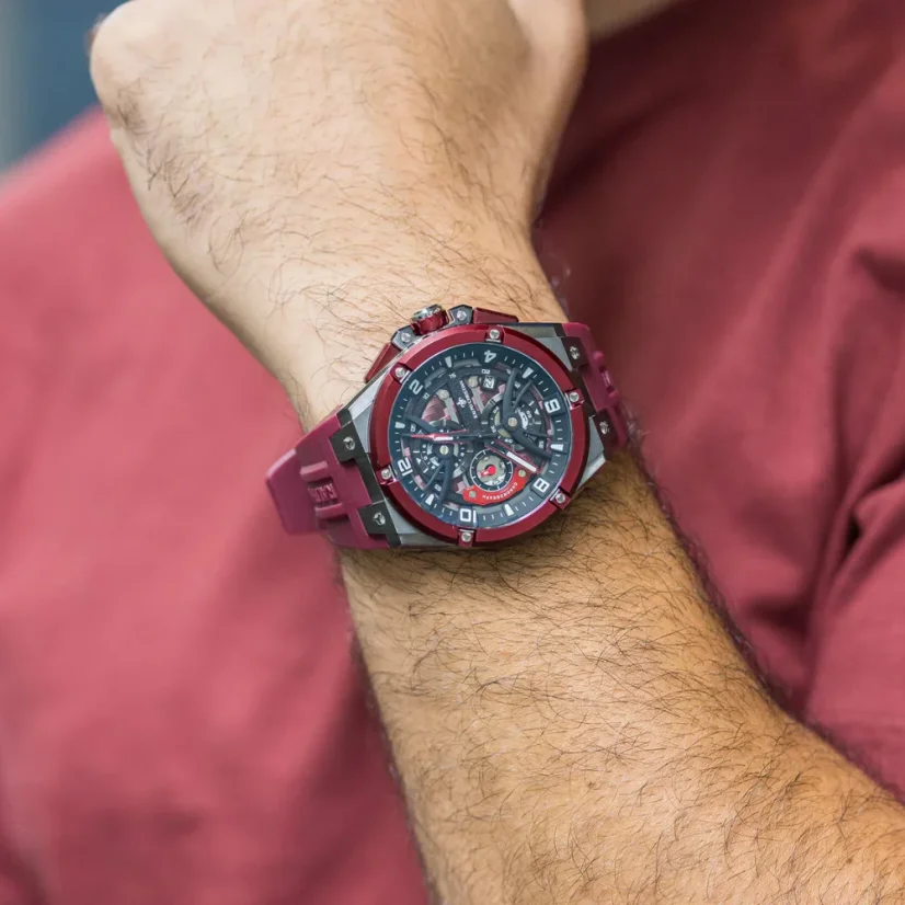 Stříbrné pánské hodinky Ralph Christian s gumovým páskem The Apex Chrono - Crimson Steel 46MM