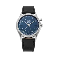 Srebrni muški sat Vulcain s kožnim remenom Cricket President Blue Steel Case Back - BLACK PLAIN 38MM Automatic