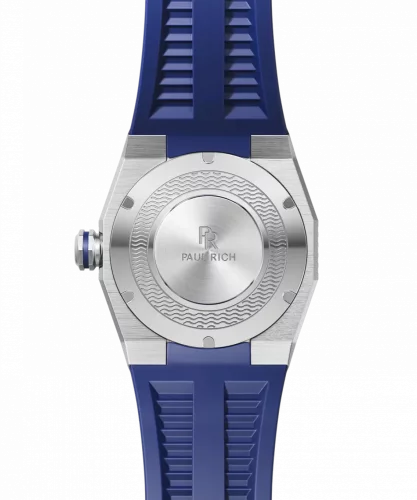 Męski srebrny zegarek Paul Rich z gumowym paskiem Aquacarbon Pro Horizon Blue - Aventurine 43MM