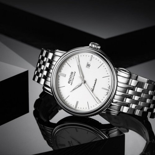 Srebrny męski zegarek Epos ze stalowym paskiem Emotion 3390.152.20.10.30 41MM Automatic