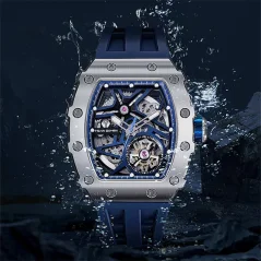 Relógio de homem Tsar Bomba Watch prata com pulseira de borracha Élémentaire Blue 43MM