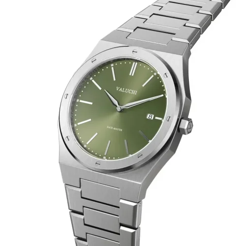 Reloj Valuchi Watches plateado para hombre con correa de acero Date Master - Silver Green 40MM
