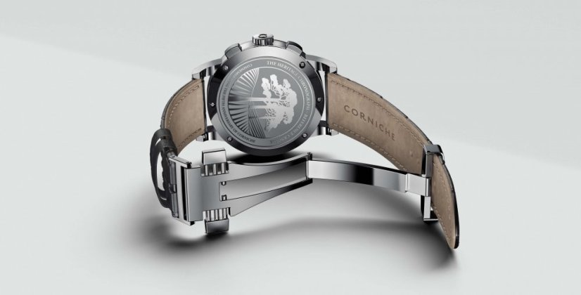 Men's silver Corniche watch with leather strap Chronograph Steel with Blue dial 39MM