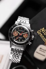Relógio Nivada Grenchen bracelete de prata com pele para homem Lollipop Honey 85008M14 38MM Manual