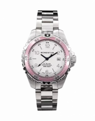 Męski srebrny zegarek Momentum Watches ze stalowym paskiem Splash White / Pink 38MM
