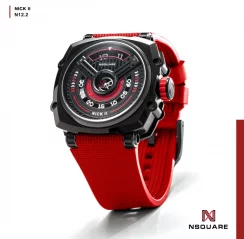 Černé pánské hodinky Nsquare s gumovým páskem NSQUARE NICK II Black Red 45MM Automatic