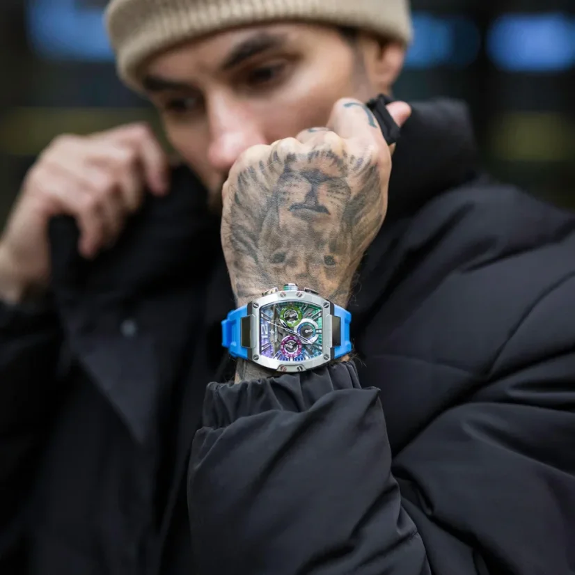 Stříbrné pánské hodinky Ralph Christian s gumovým páskem The Intrepid Sport - Northern Lights 42,5MM
