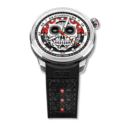Reloj Bomberg Watches plata con correa de cuero AUTOMATIC DÍA DE LOS MUERTOS 43MM Automatic