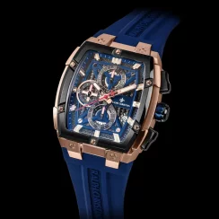 Złoty męski zegarek Ralph Christian z gumką The Polaris Chrono - Rose Gold / Royal Blue 42,5MM