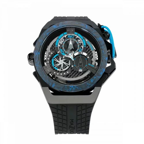 Zwart herenhorloge van Mazzucato met een rubberen band RIM Monza Black / Blue - 48MM Automatic