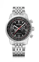 Męski srebrny zegarek Delma Watches ze stalowym paskiem Continental Pulsometer Silver / Black 42MM Automatic