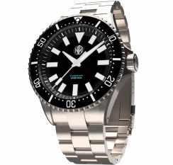 Stříbrné pánské hodinky NTH Watches s ocelovým páskem 2K1 Subs Thresher No Date - Black Automatic 43,7MM