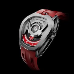 Men's silver Tsar Bomba Watch with a rubber band TB8213 - Silver / Red Automatic 44MM
