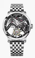 Męski srebrny zegarek Agelocer Watches z paskiem stalowym Tourbillon Series Silver / Black 40MM