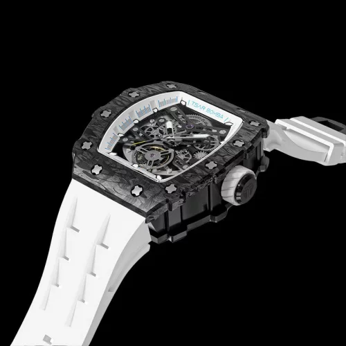 Bílé pánské hodinky Tsar Bomba Watch s gumovým páskem TB8208CF - Elegant White Automatic 43,5MM