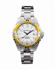 Męski srebrny zegarek Momentum Watches ze stalowym paskiem Splash White / Yellow 38MM